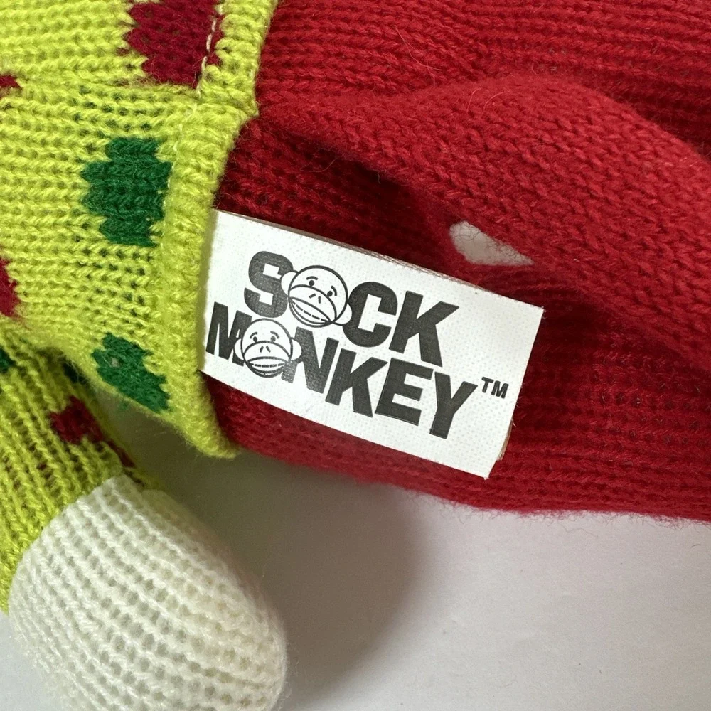 Dan Dee Sock Monkey Red Green Sweater Knit Hat Plush Toy 10